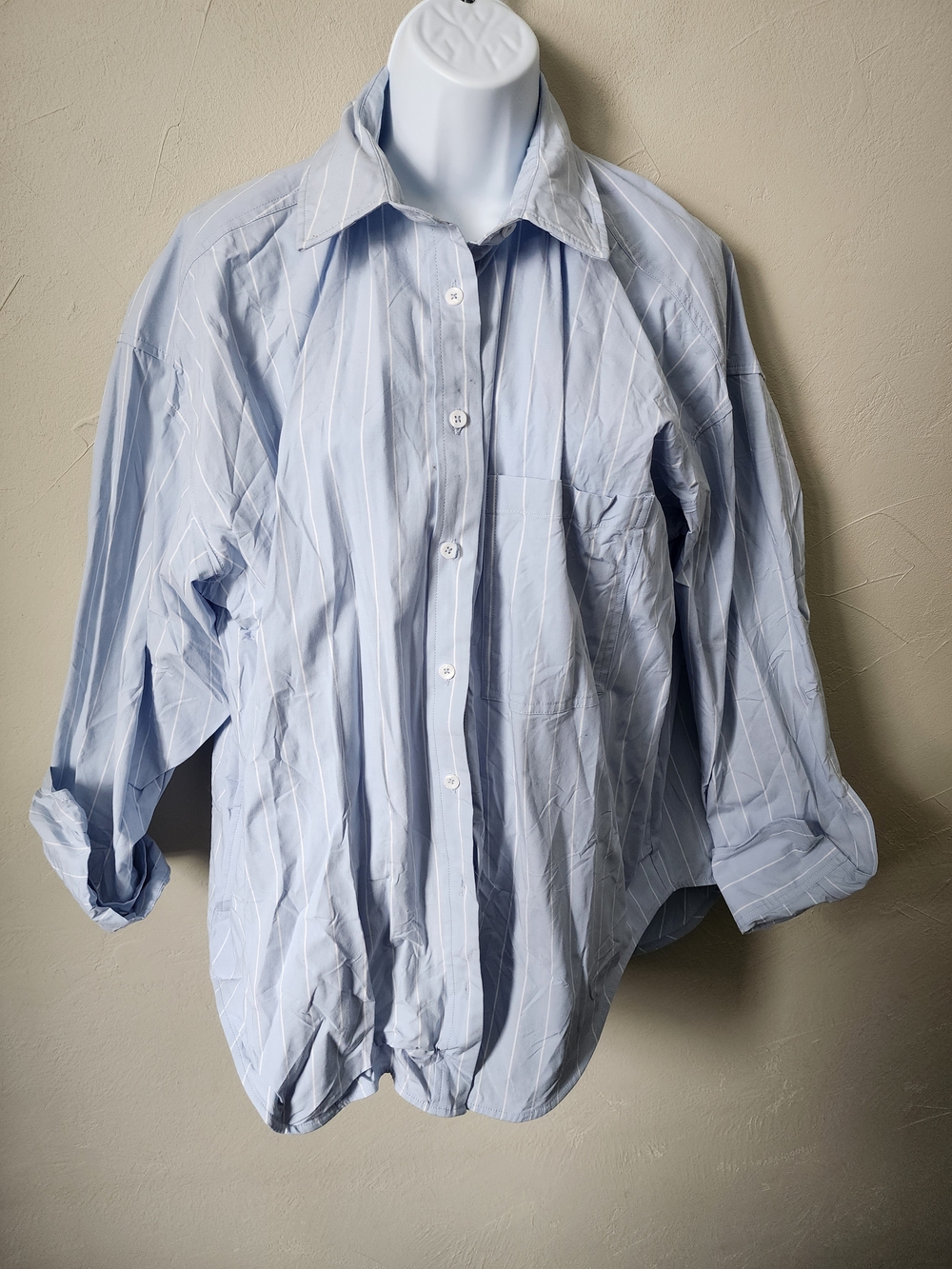 Good American Light Blue Stripe Button-Down Shirt Size Large
